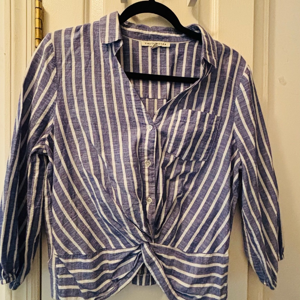 Blue and White Striped Button-Up Shirt